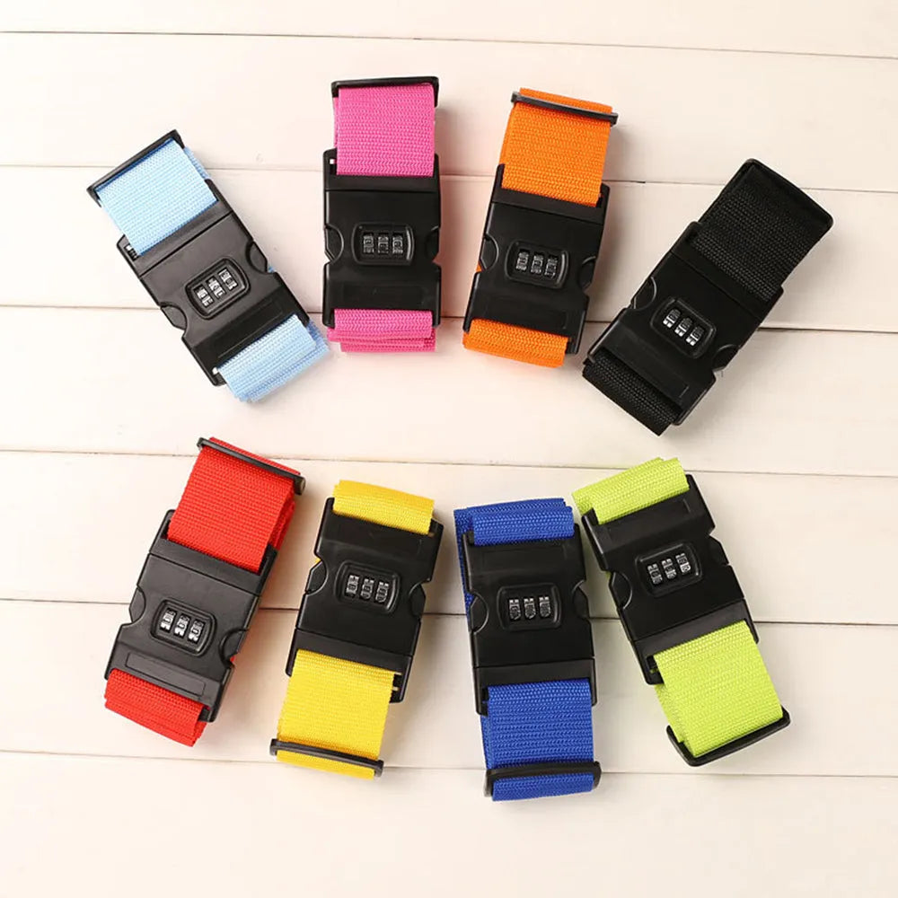 Vibe Geeks Locking Tsa Luggage Strap Straight Suitcase Fixed Binding Belt For Travel