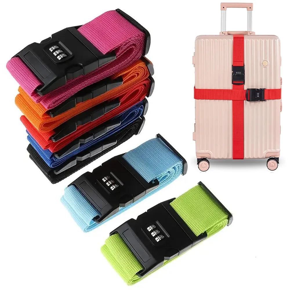 Vibe Geeks Locking Tsa Luggage Strap Straight Suitcase Fixed Binding Belt For Travel