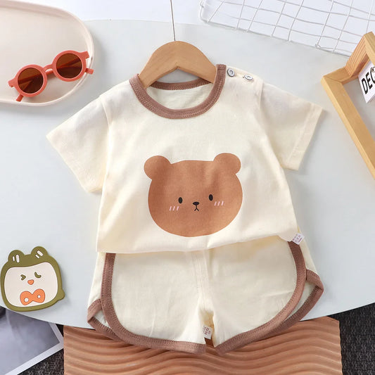 Summer Toddler Boys Cartoon Bear T-Shirt-Shorts