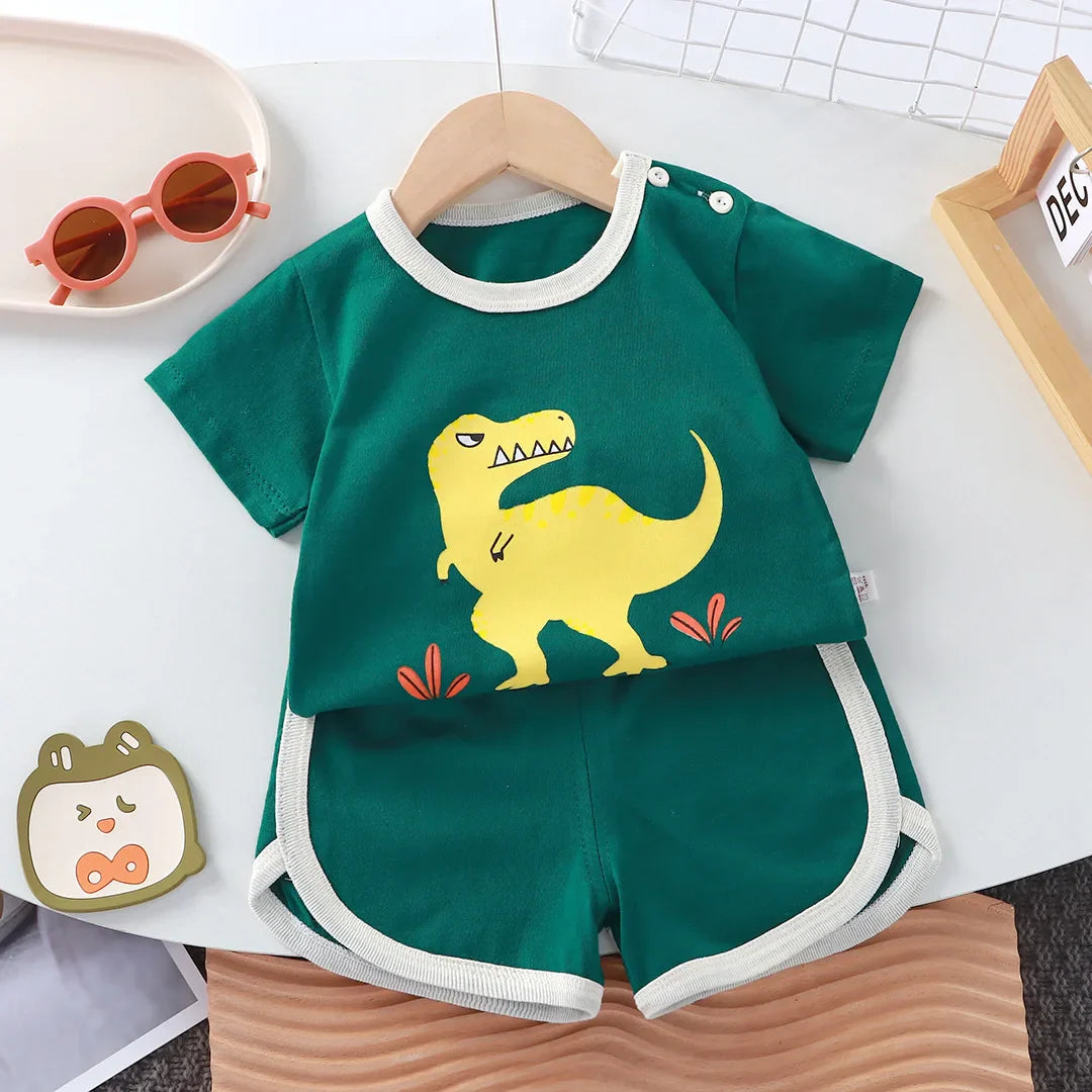 Summer Toddler Boys Cartoon Bear T-Shirt-Shorts