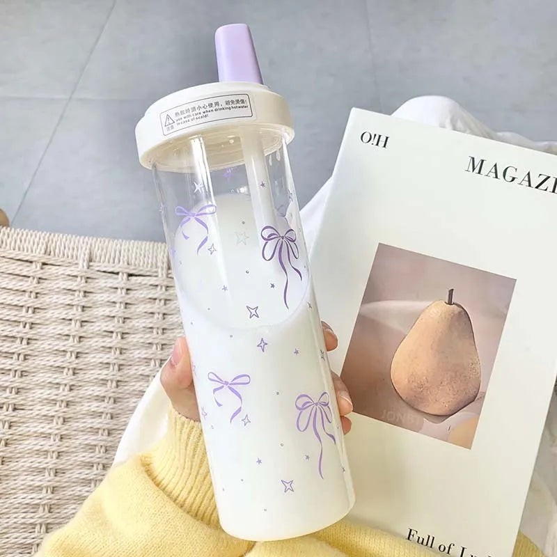 Purple Bow Tumbler with Straw – Kawaii Bubble Tea Cup