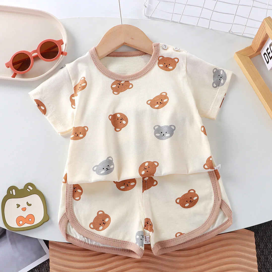 Summer Toddler Boys Cartoon Bear T-Shirt-Shorts