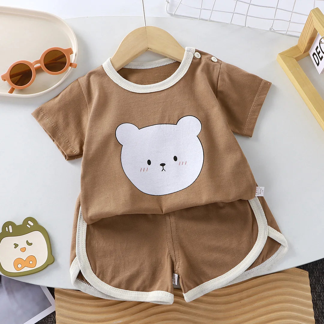 Summer Toddler Boys Cartoon Bear T-Shirt-Shorts