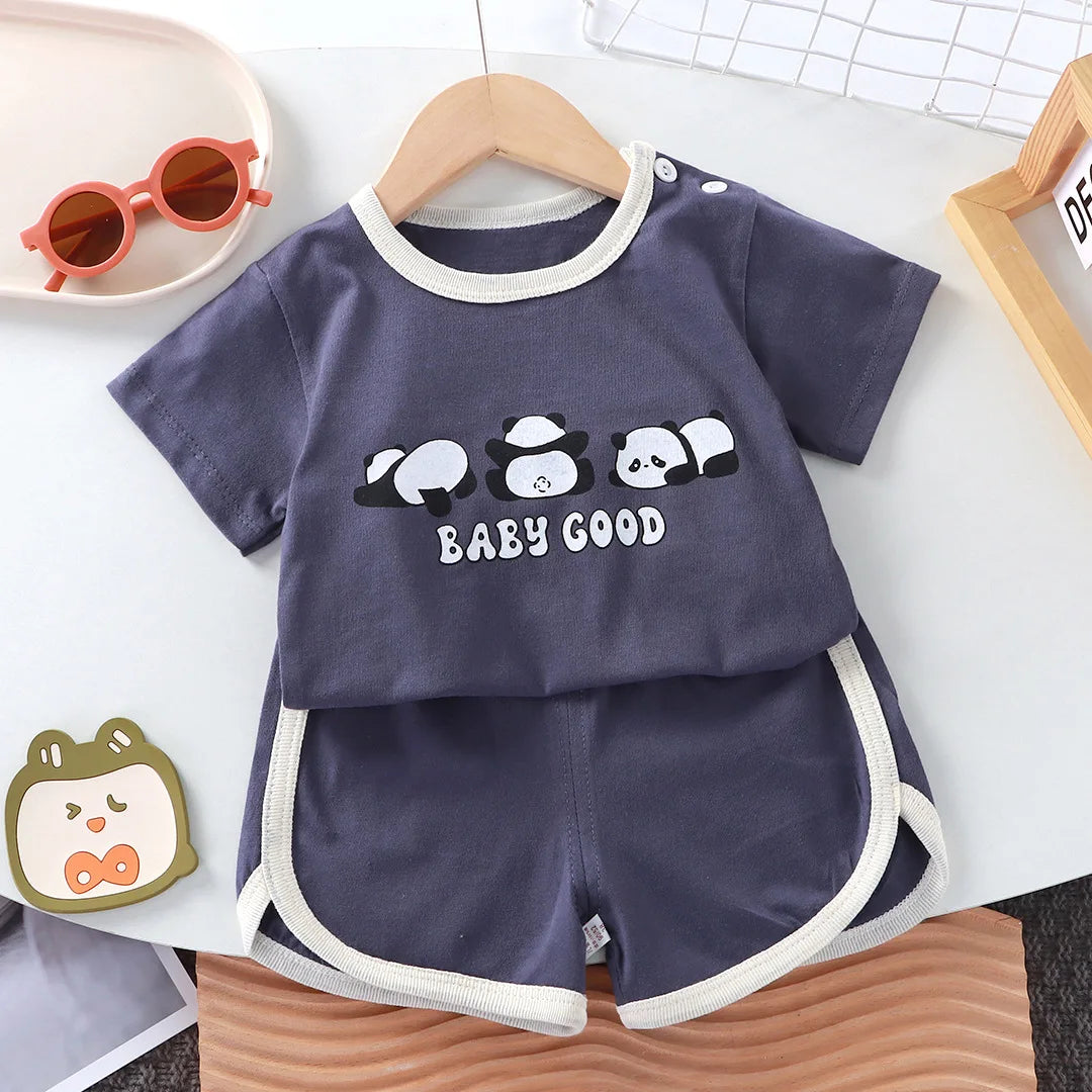 Summer Toddler Boys Cartoon Bear T-Shirt-Shorts