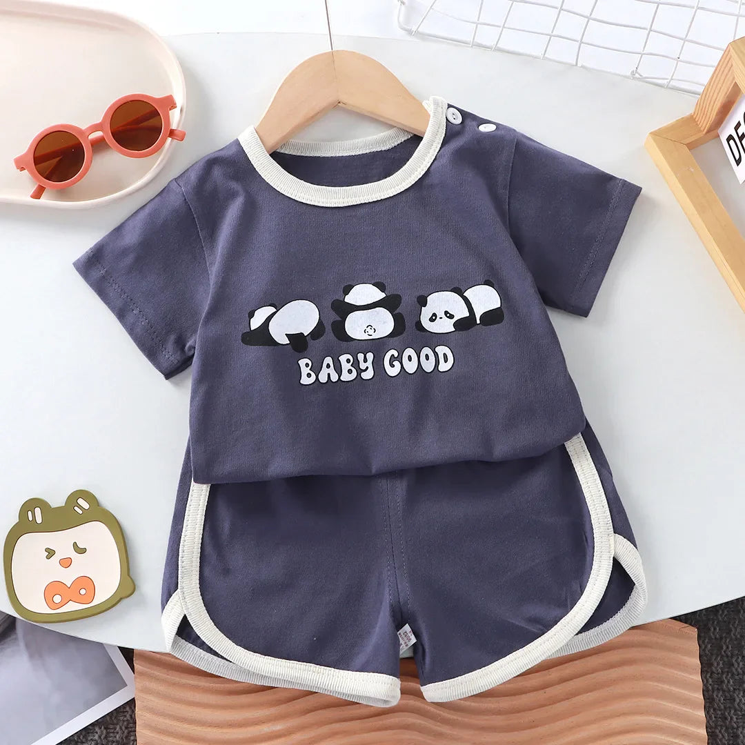 Summer Toddler Boys Cartoon Bear T-Shirt-Shorts